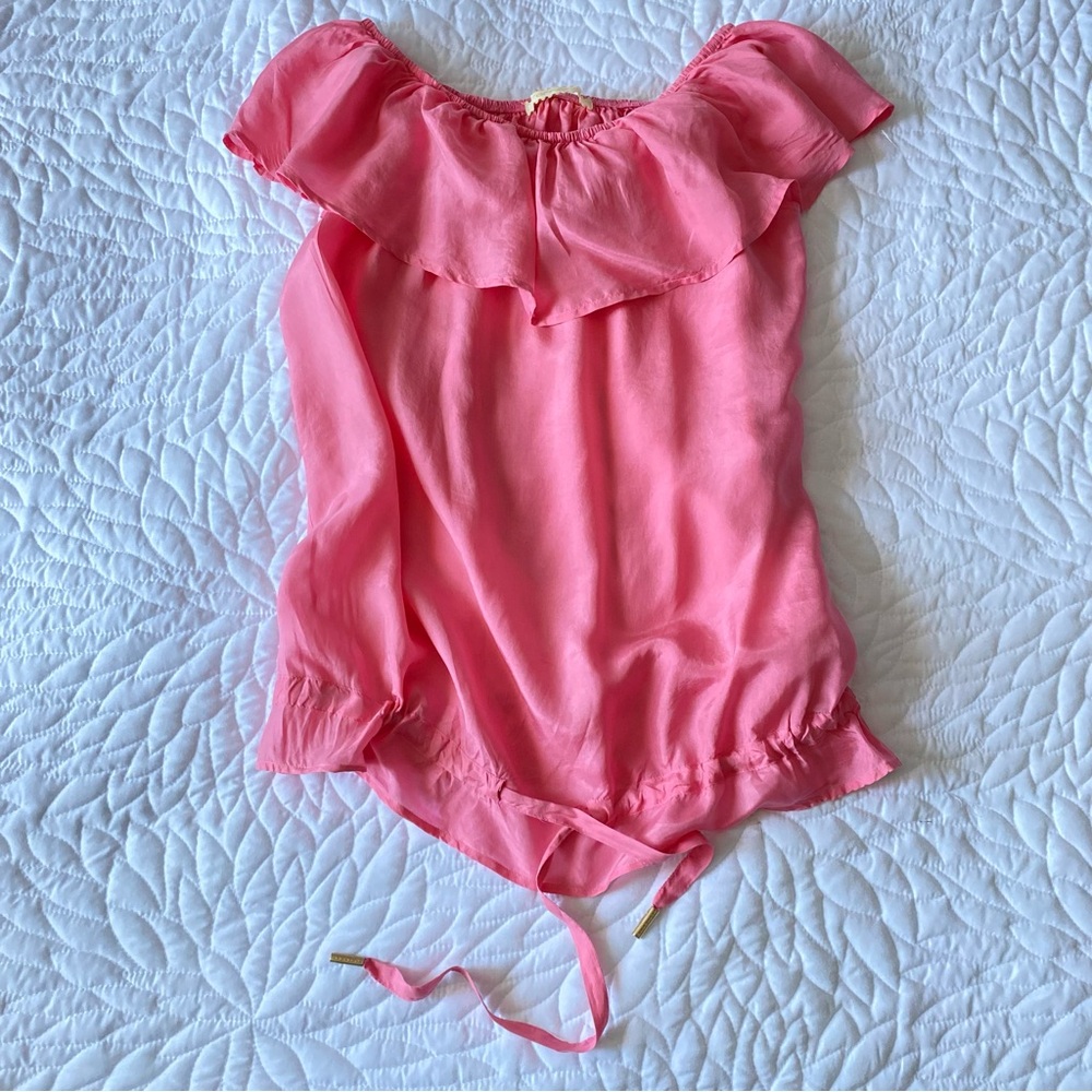 Fornarina 100% Silk Pink Off-Shoulder Ruffle Blouse